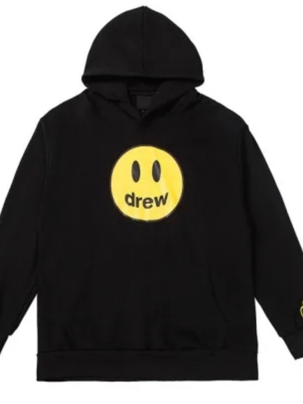 DREW Black Hoodie with Yellow Smiley Graphic